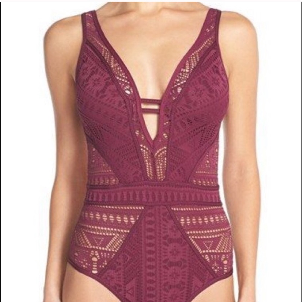 Becca burgundy Lace Swimsuit